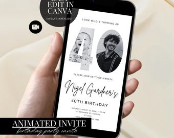 Invitación digital para 40 cumpleaños con foto elegante y plantilla de Evite