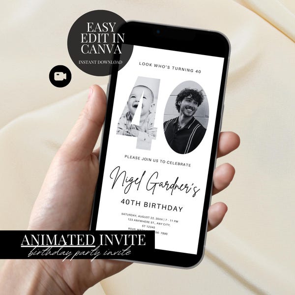 40th Birthday Digital Invitation Elegant Photo Evite Template