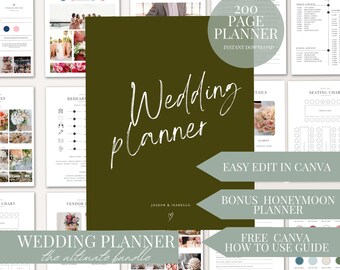 200 Page Wedding Day Information Planner Bundle Canva Template Digital Download
