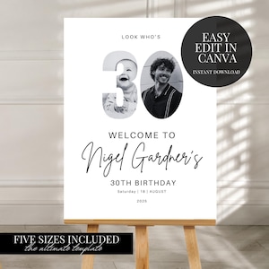 Plaque de bienvenue 30e Look Whos 30 Plaque de bienvenue moderne 30e Plaque de bienvenue 30e Poster avec photo Anniversaire Poster de bienvenue 30e Plaque de bienvenue 30e Canva