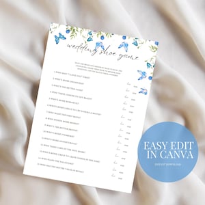 Shoe Game Template Wedding Couples Shower Games Bridal Shower Blue Floral Games Engagement Party Games Wedding Shower Celebration Game Party