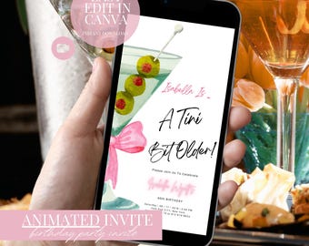 Martini Birthday Invitation Editable Coquette Party Invite Digital Download