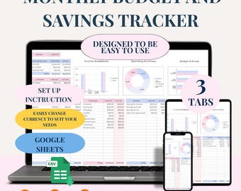 Pink Monthly Budget Tracker Google Sheets Template Personal Finance Digital Download