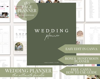 Green Wedding Planner Template Customizable Printable Canva Digital Download