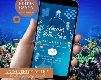 Unter dem Meer Geburtstagseinladung Meerestiere Evite Digitaler Download
