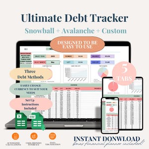 Rastreador de pago de deudas Calculadora de avalancha de bola de nieve de deudas para Hojas de Cálculo de Google Planificador sin deudas Rastreador de préstamos Pago de tarjetas de crédito Gráfico personalizado