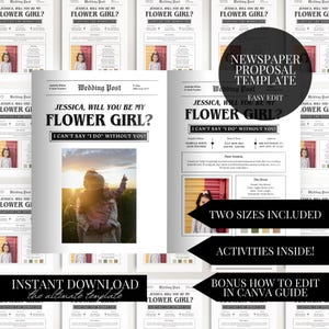 Flower Girl Proposal Newspaper Template Flower Bouquet Gift Digital Download Canva Editable