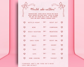 Bachelorette Party Game Would She Rather Bridal Shower Game Canva Editable Digital Download