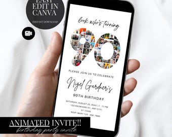 90er Geburtstagseinladung Fotocollage Elegantes Evite Digitaler Download