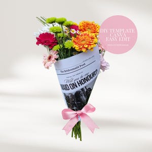 Bridesmaid Proposal Newspaper Flower Bouquet Printable Newspaper Bridesmaid Gift Maid of Honor Proposal Card Will You Be My Bridesmaid Wrap