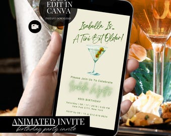 Dirty Martini Birthday Invitation Animated Womens Party Evite DIY Template