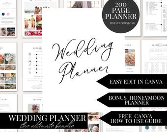 200 Page Wedding Day Information Planner Bundle Canva Template Digital Download