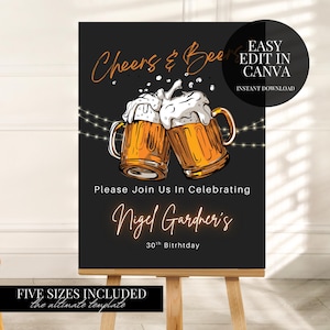 Geburtstags-Willkommens-Schild-Schablonen-männlich 30.Geburtstag-Zeichen Prost auf 30 Jahre Willkommens-Schild-Bier Dreißig Willkommen-Plakat-Schablone Bier 30