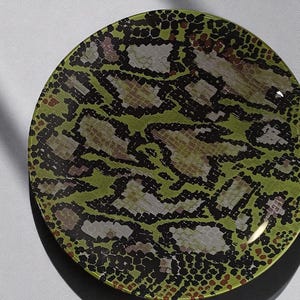 Green Snake Print Plate – Bold Animal Print Decorative Plate for Stylish Homes