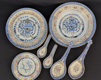 Platos, cuencos y cucharas de porcelana china vintage con granos de arroz – Ling Long