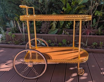 Carrito de bar dorado de mediados de siglo – Carrito de servicio rodante vintage