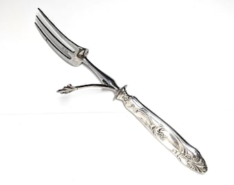 アンティークの肉用サービングフォーク、装飾ハンドルと