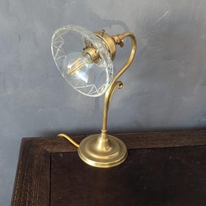 Vintage Brass Table Lamp with cut-glass Shade