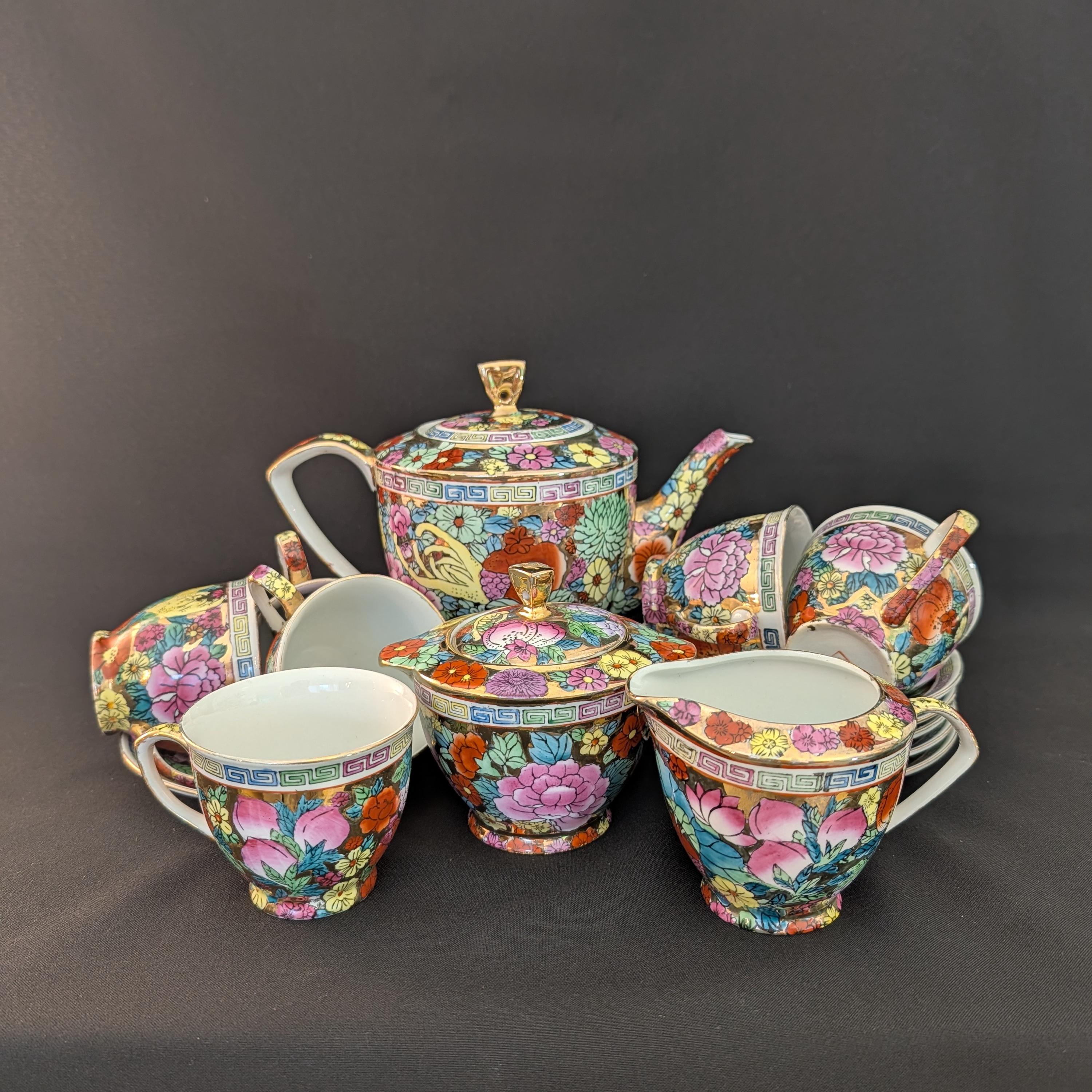 Vintage Chinese Millefleur Tea Set – Service for 6 – 