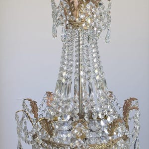 Vintage Empire Crystal Chandelier – Ornate French Brass & Glass