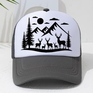 Deer Mountain Embroidery File Forest Scene Stitch Pattern with Buck and Doe Wildlife Landscape Design for Shirt Jacket or Tote