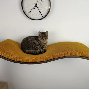 Cat Wall Shelf Wood Base Big Floating Wooden Premium Perch Bed With Soft Pillow, Solid Sleeper Place, Removable Washable Cushion SH-W-W95L