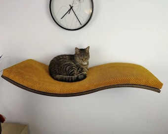 Kattenwandplank Houten basis Groot zwevend houten baarsbed met zacht kussen, afneembaar wasbaar kussen SH-W-W95L