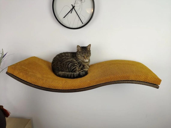 Cat Wall Shelf Wood Base Big Floating Wooden Perch Bed With Soft Pillow, Removable Washable Cushion SH-W-W95L