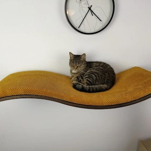 Cat Wall Shelf Wood Base Big Floating Wooden Premium Perch Bed With Soft Pillow, Solid Sleeper Place, Removable Washable Cushion SH-W-W95R