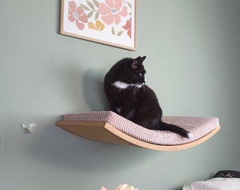 Modern Wall-Mounted Cat Shelf – Floating Wooden Shelf for Cats | Minimalist Cat Furniture | Wall Climbing Platform SH-W-A60