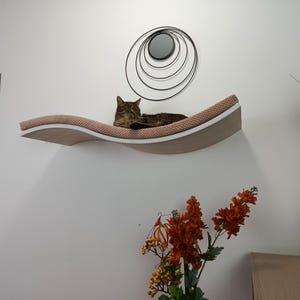 Floating Cat Shelf with Wooden Step | Wall Climbing Shelf for Cats | Cat Playground Accessory SH-W-W95R