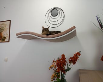 Floating Cat Shelf with Wooden Step | Wall Climbing Shelf for Cats | Cat Playground Accessory SH-W-W95R