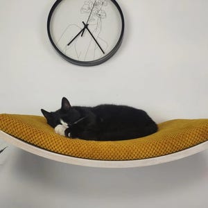 Cat Wall Shelf Wood Base Cosy Premium Floating Perch Bed, Modern Solid Sleeper Place, Soft Cushion, Removable Washable Cushion SH-W-A60