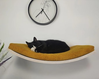 Cat Wall Shelf Wood Base Cosy Premium Floating Perch Bed, Modern Solid Sleeper Place, Soft Cushion, Removable Washable Cushion SH-W-A60