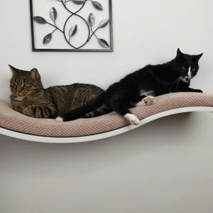 Cat Wall Shelf White Wood Base Big Floating Premium Perch Bed With Soft Pillow, Solid Sleeper Place, Removable Washable Cushion SH-W-W95L