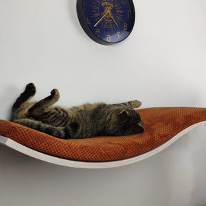 Cat Wall Shelf Wenge Wood Base Big Floating Premium Perch Bed With Soft Pillow, Solid Sleeper Place, Removable Washable Cushion SH-W-W95L