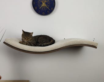 Floating Cat Wall Shelf – Wood Base with Soft, Washable Cushion and Sturdy Perch SH-W-W95L