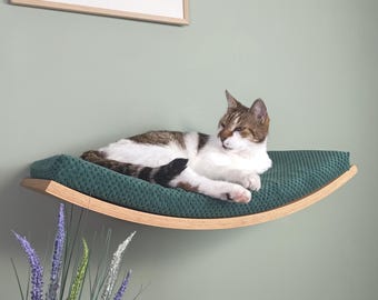 Cat Wall Shelf Wood Base Cosy Premium Floating Perch Bed, Modern Solid Sleeper Place, Soft Cushion, Removable Washable Cushion SH-W-A60