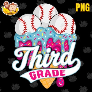 Third Grade Baseball Ice Cream PNG, Back to School Sublimation (Digital Download)