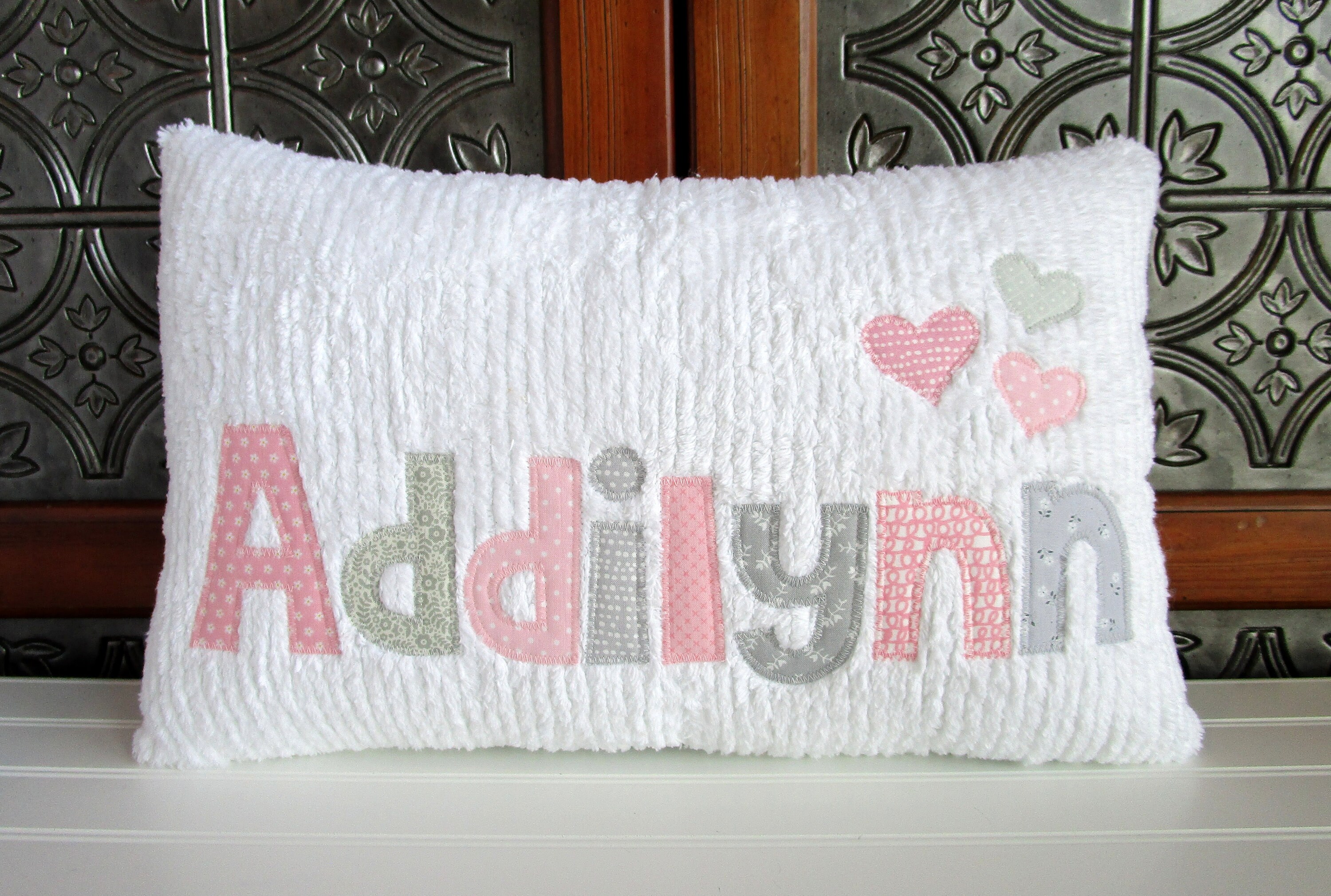 Girl Personalized Name Pillow Hearts Baby Pillow Name Etsy