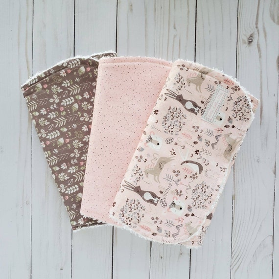 Burp Cloths Blush Bunnies Set of Three Baby Gift Baby Girl Burps Shower Gift Baby Essentials Burp Rag Burps Quick Ship