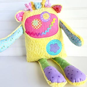 Monster Stuffie: Lemon Rainbow the Yellow Monster, Handmade Monster Toy, Toddler Gift, Adopt a Monster, Stuffed Monster, Girl Easter Gift