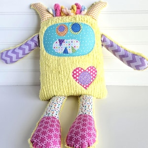 Monster Stuffie: Honey Bee the Yellow Monster, Handmade Monster Toy, Toddler Gift, Adopt a Monster, Stuffed Monster, Girl Easter Gift