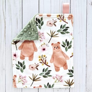Mini Lovey: Floral Bear. Bear Lovey. Pink Lovey. Minky Lovey. Floral Lovey. Baby Lovey. Baby Gift. Baby Girl Lovey. Quick Ship