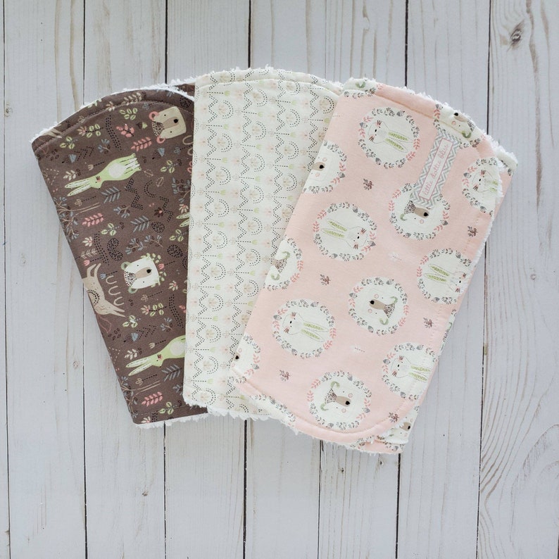 Burp Cloths Blush Bunnies Set of Three Baby Gift Baby Girl Burps Shower Gift Baby Essentials Burp Rag Burps Quick Ship