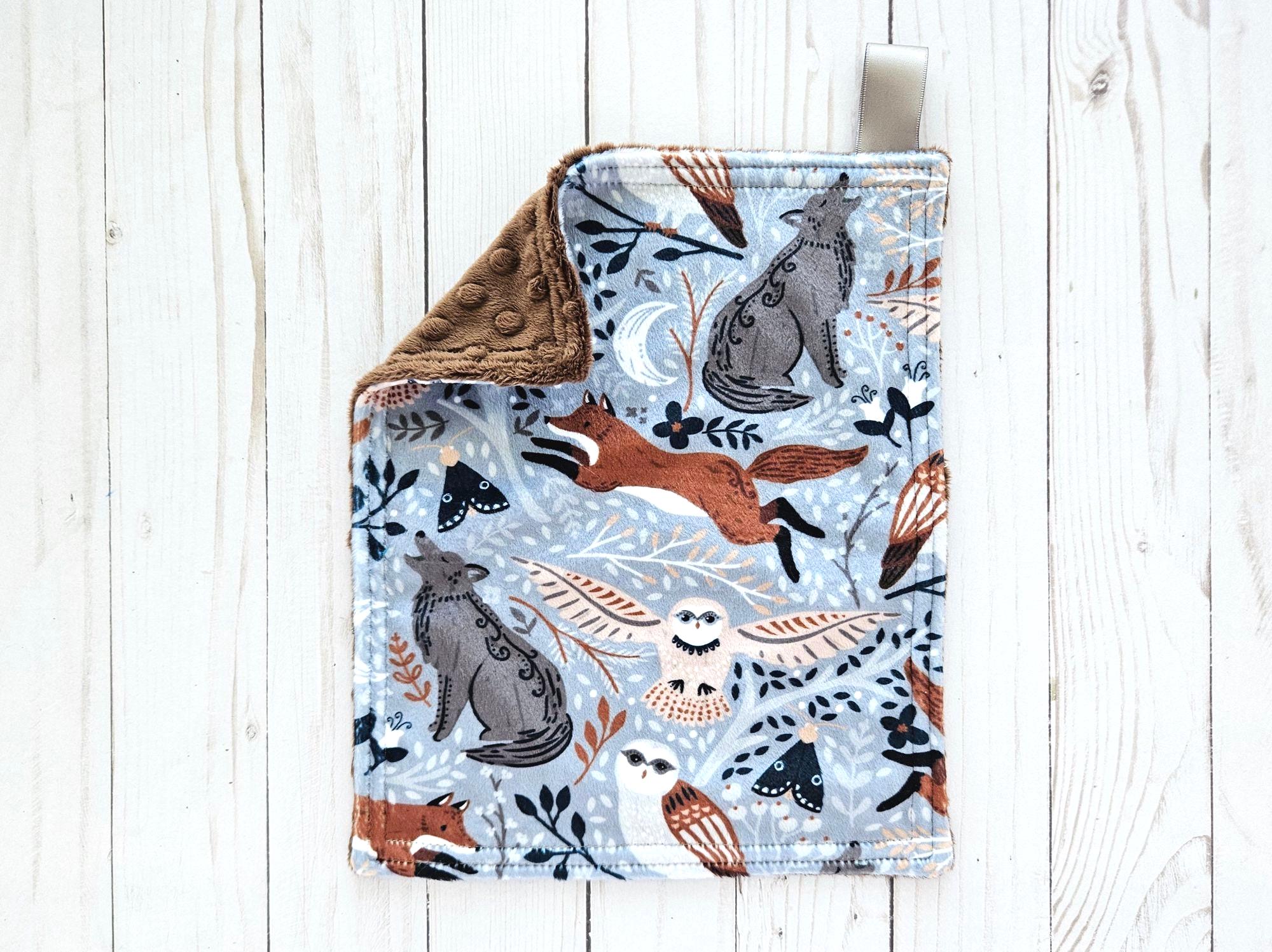 Forest Animals Minky Mini Lovey. Fox, Wolf, Owl, Brown Back