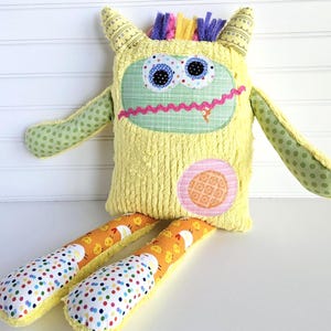 Monster Stuffie: Winnie Rainbow the Yellow Monster, Handmade Monster Toy, Toddler Gift, Adopt a Monster, Stuffed Monster, Girl Easter Gift