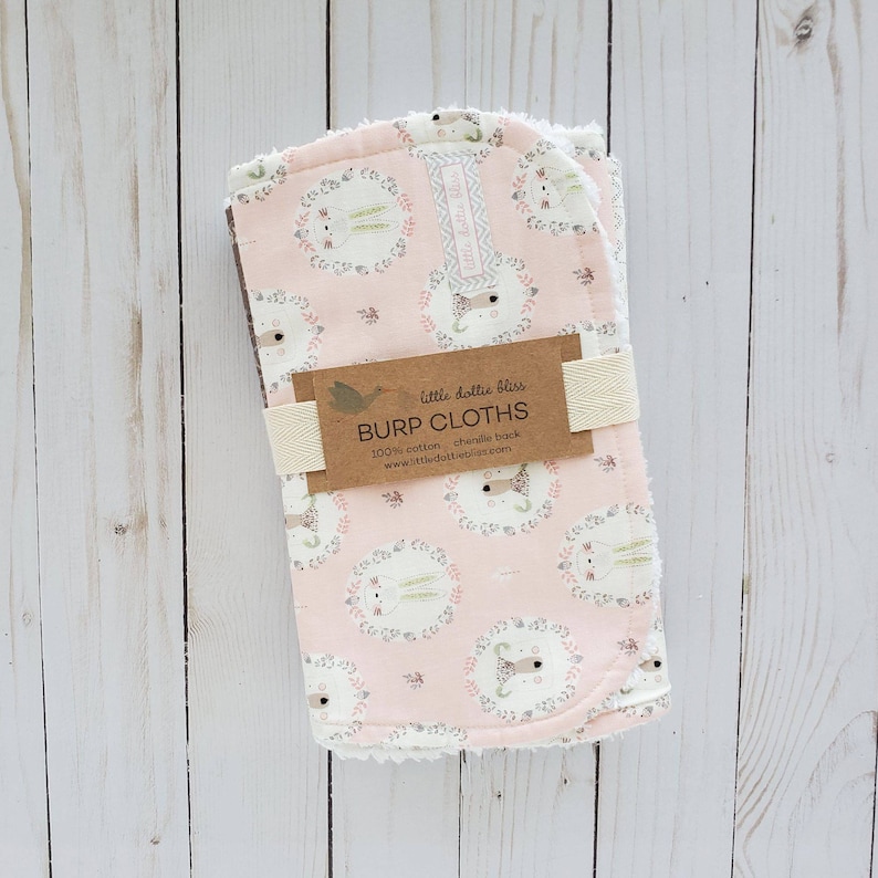 Burp Cloths Blush Bunnies Set of Three Baby Gift Baby Girl Burps Shower Gift Baby Essentials Burp Rag Burps Quick Ship