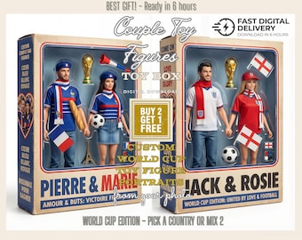 Aangepast digitaal WK-actiefiguur voor koppel | Gepersonaliseerde voetbalcadeau | Limited Edition Super Fan Couple | Aangepaste sportillustratie