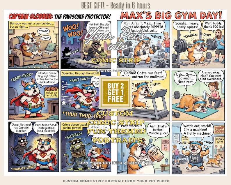 Custom Pet Comic Strip Portrait | Funny Dog or Cat Cartoon Story From ...